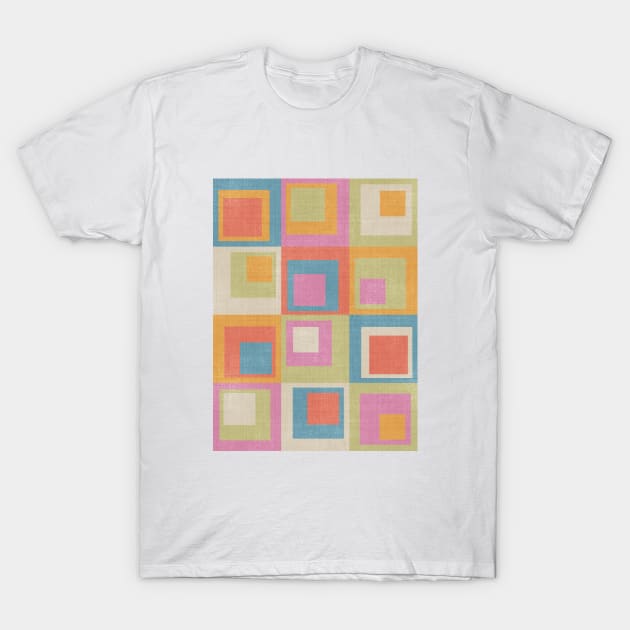 Colored Squares Light Blue Orange Beige Grey T-Shirt by FAROSSTUDIO